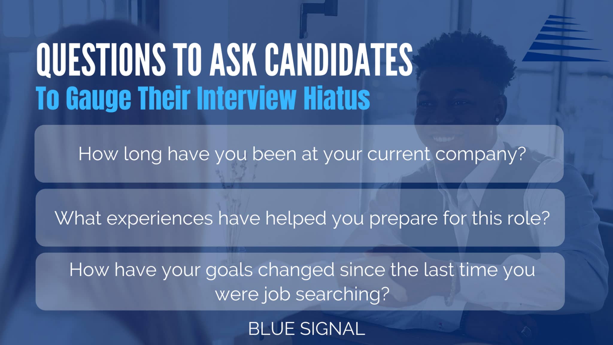 Graphic displaying text that reads questions to ask candidates to guage their interview hiatus during bad interviews