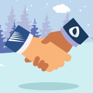 Holiday message graphic of shaking hands with Blue Signal and Resume and Career Services logos