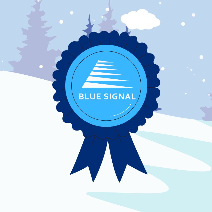 Blue medal ribbon with a winter background