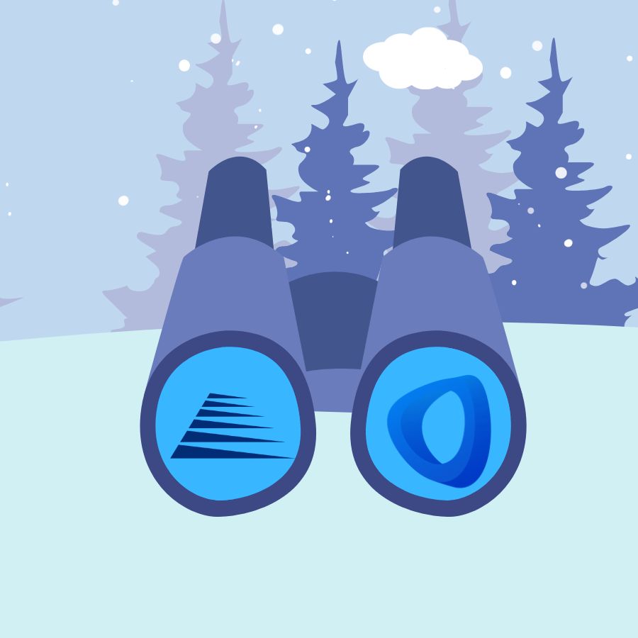 Winter background with a graphic of binoculars