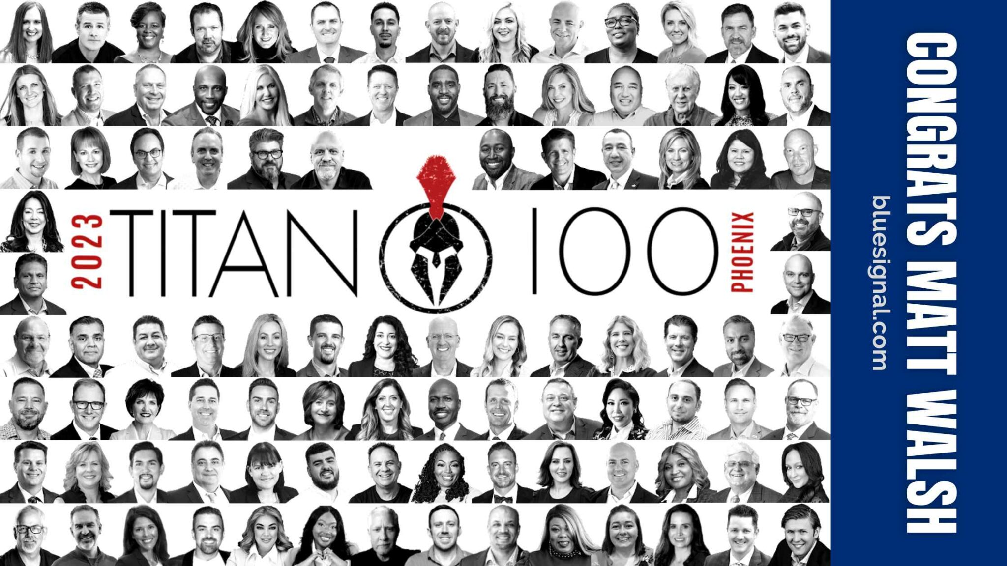 Headshots of the 2023 Phoenix Titan 100 winners with Titan 100 logo