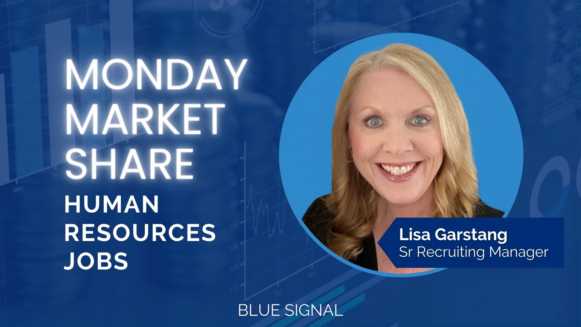 Blog banner showcasing the title "Monday Market Share, Featured Industry: Human Resources jobs, with Lisa Garstang" and includes a picture of recruiter Lisa Garstang.