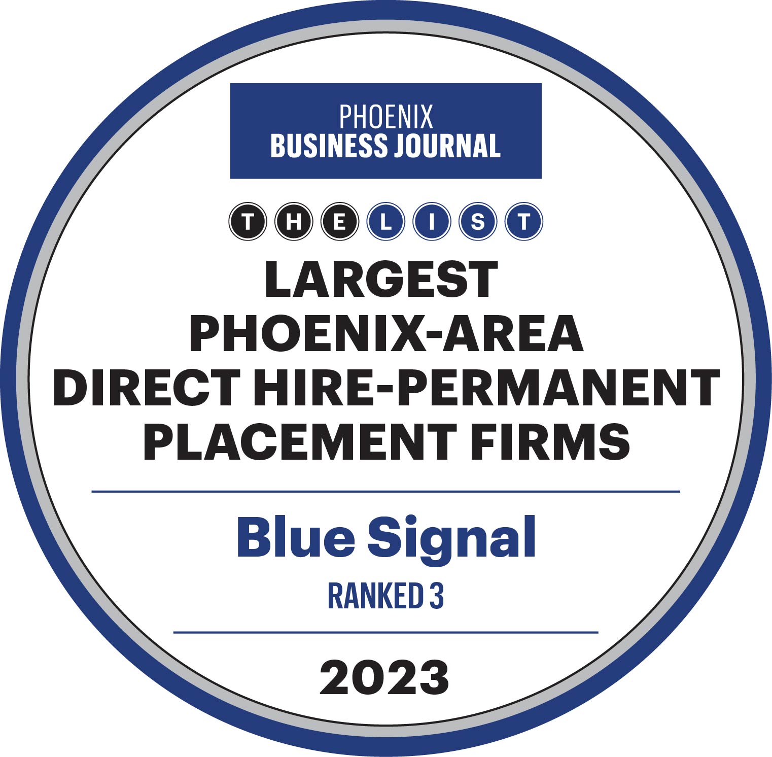 PBJ - Largest Phoenix-Area Direct Hire-Permanent Placement Firms: Blue Signal Ranked 3