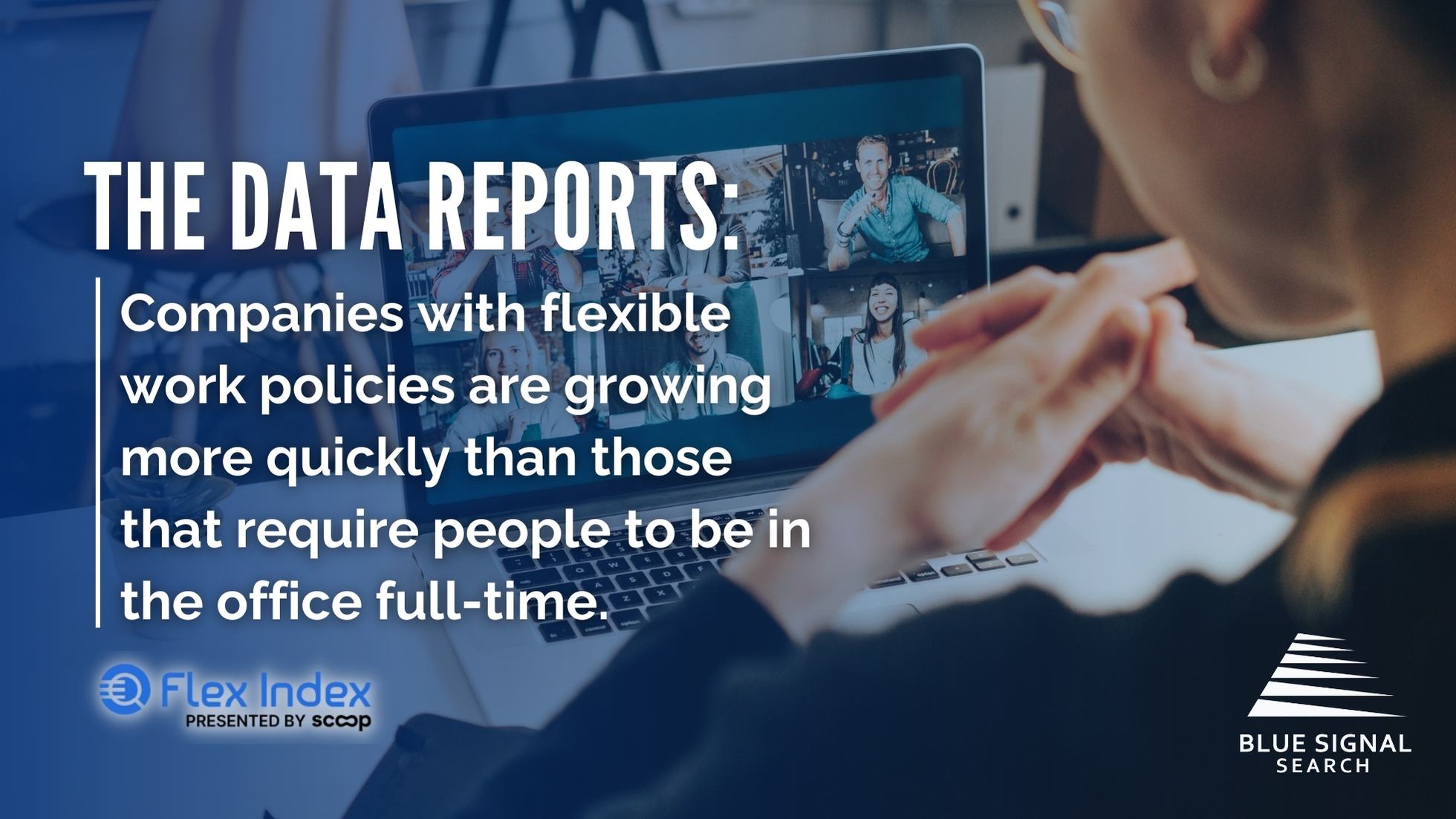 Data report graphic showing the correlation between flexible work policies and company growth, a notable recruiting trend for 2024.
