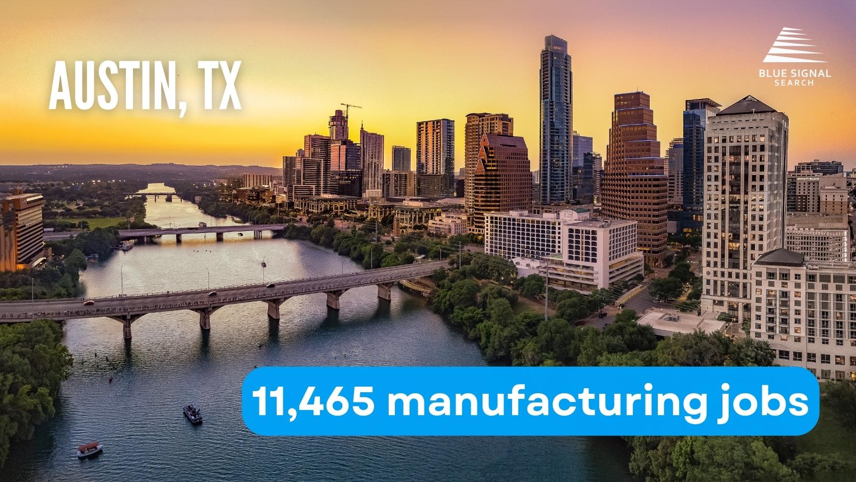 Skyline of Austin, TX with key manufacturing statistics highlighted.