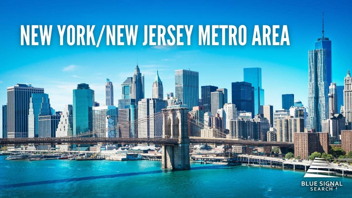 "View of the New York/New Jersey metro area skyline with the Brooklyn Bridge in the foreground.