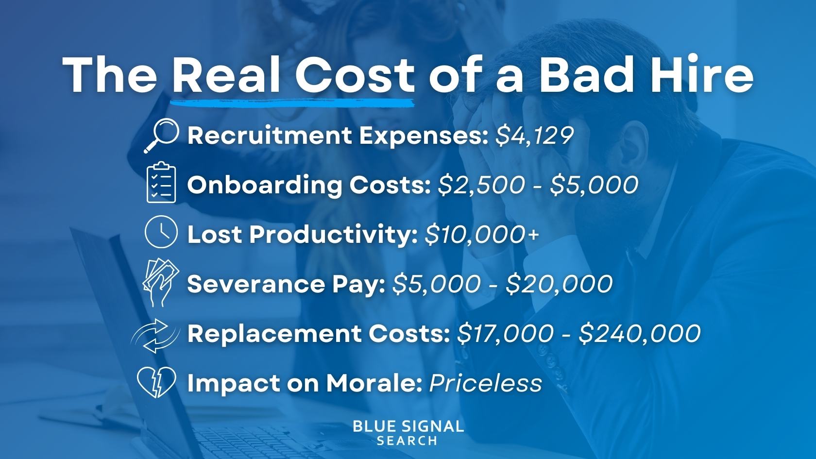 Stressed businessman sitting at his desk, highlighting the impact of a bad hire on business productivity and morale.