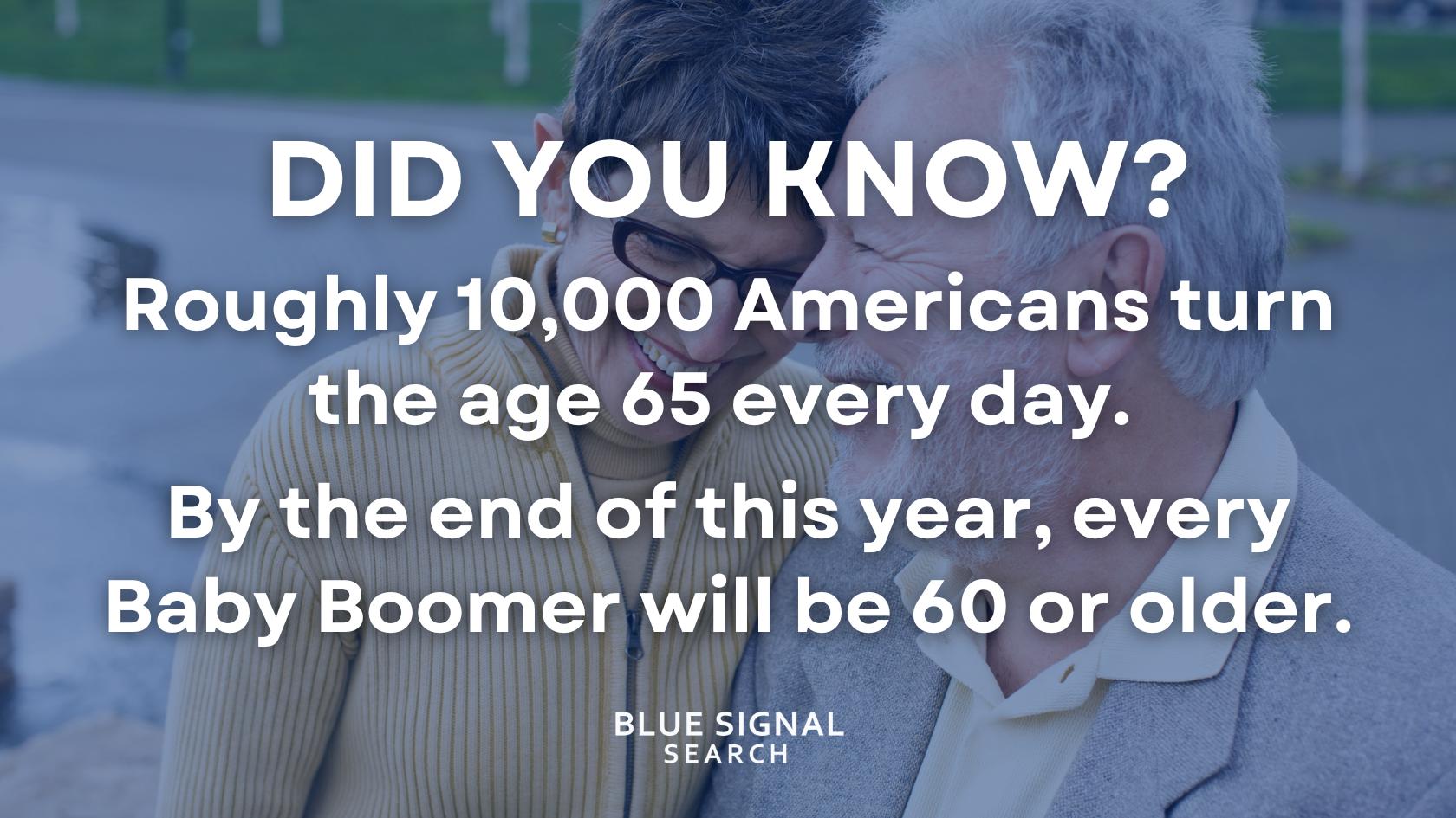 Elderly couple smiling, highlighting statistics on baby boomer retirements and their impact on the workforce.