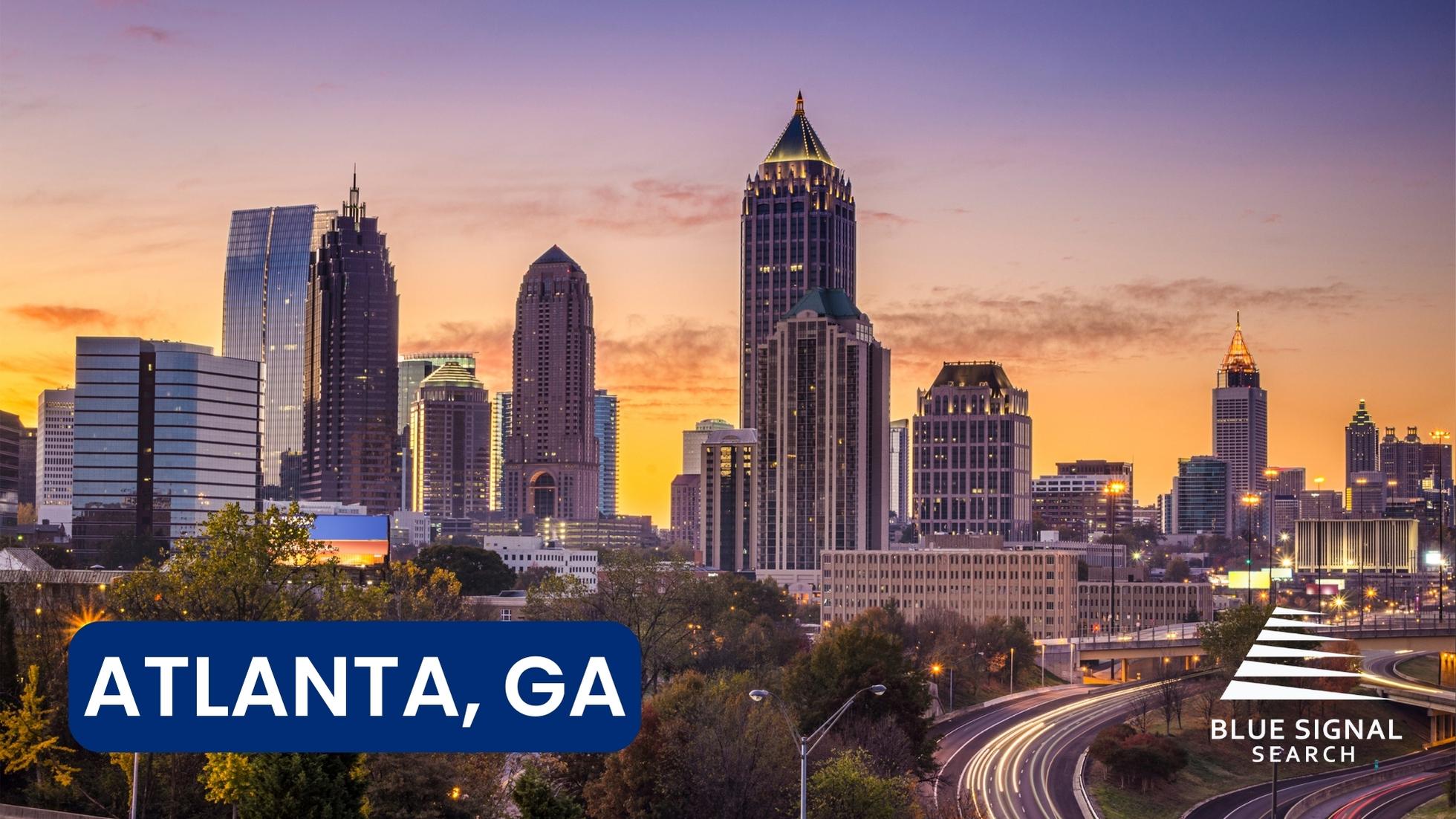 Atlanta skyline at sunset, highlighting one of the top cities for finance jobs in the U.S.