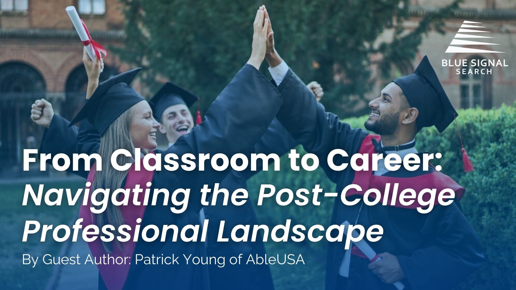 Graduates celebrating with high-fives, highlighting the transition from college to workforce.