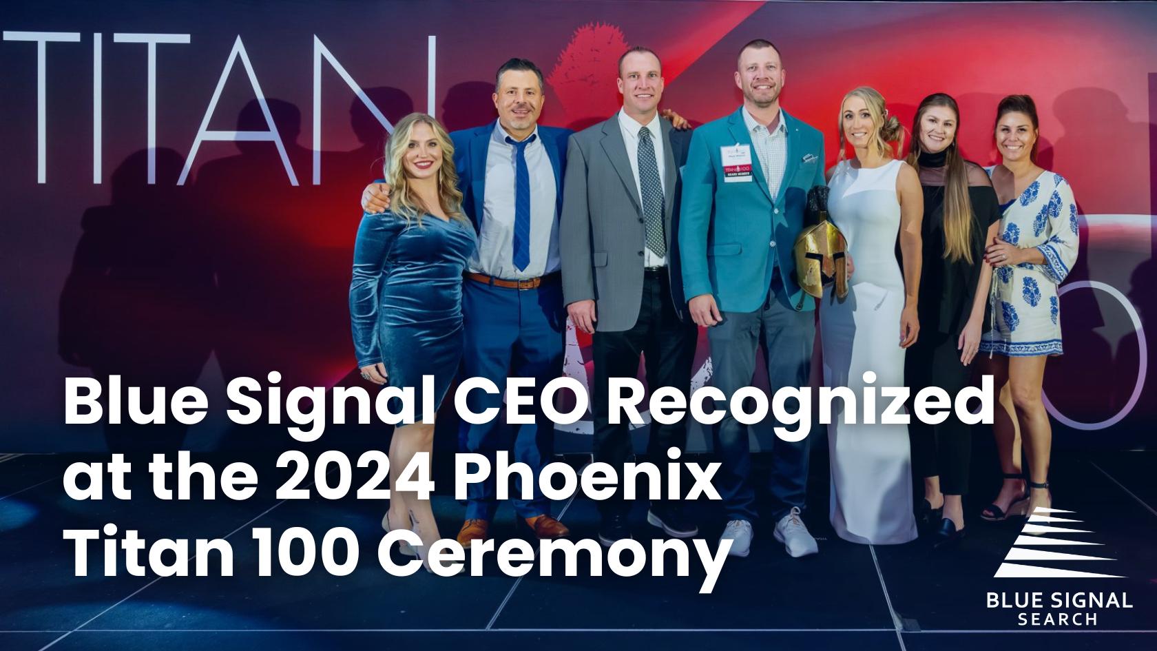 Blue Signal team celebrating Matt Walsh’s recognition at the 2024 Phoenix Titan 100 event.