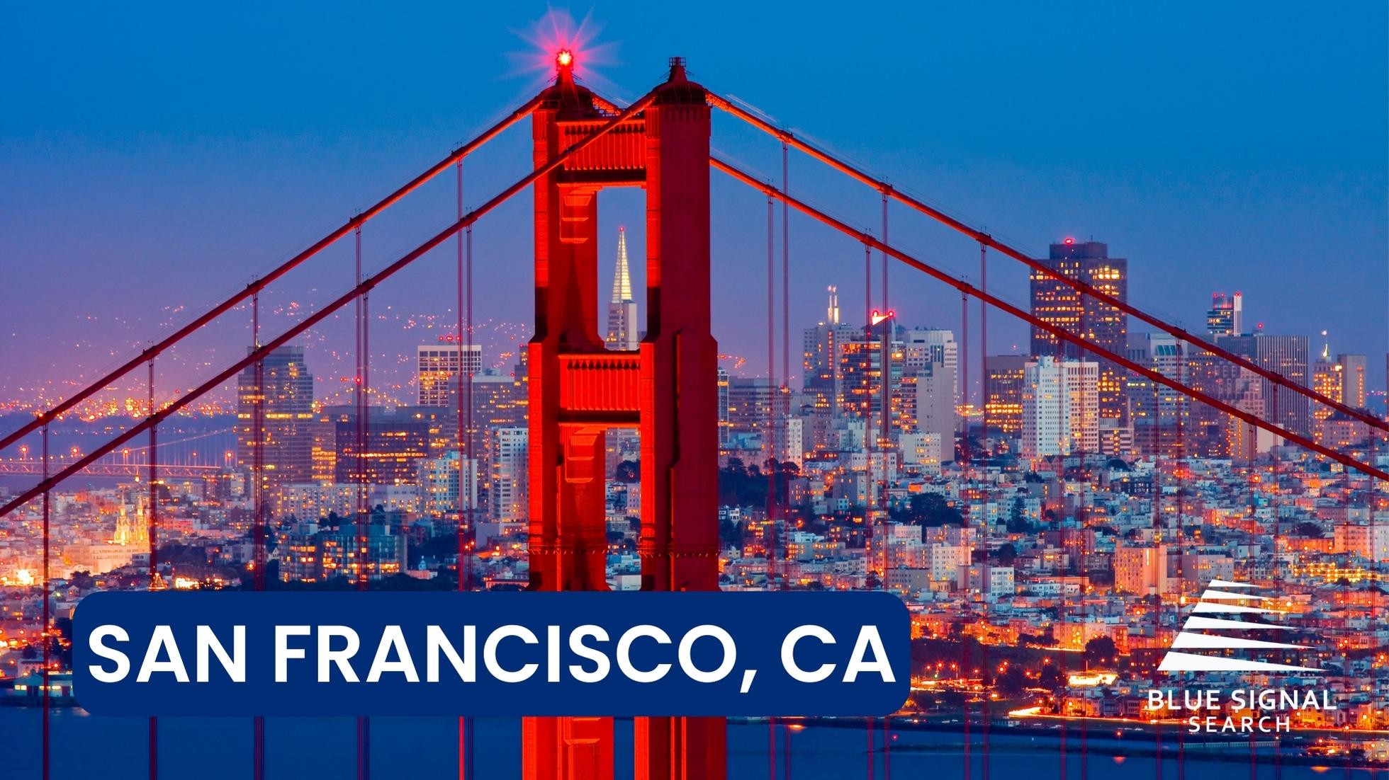 Golden Gate Bridge with San Francisco skyline, representing one of the top cities for finance jobs, particularly in fintech.