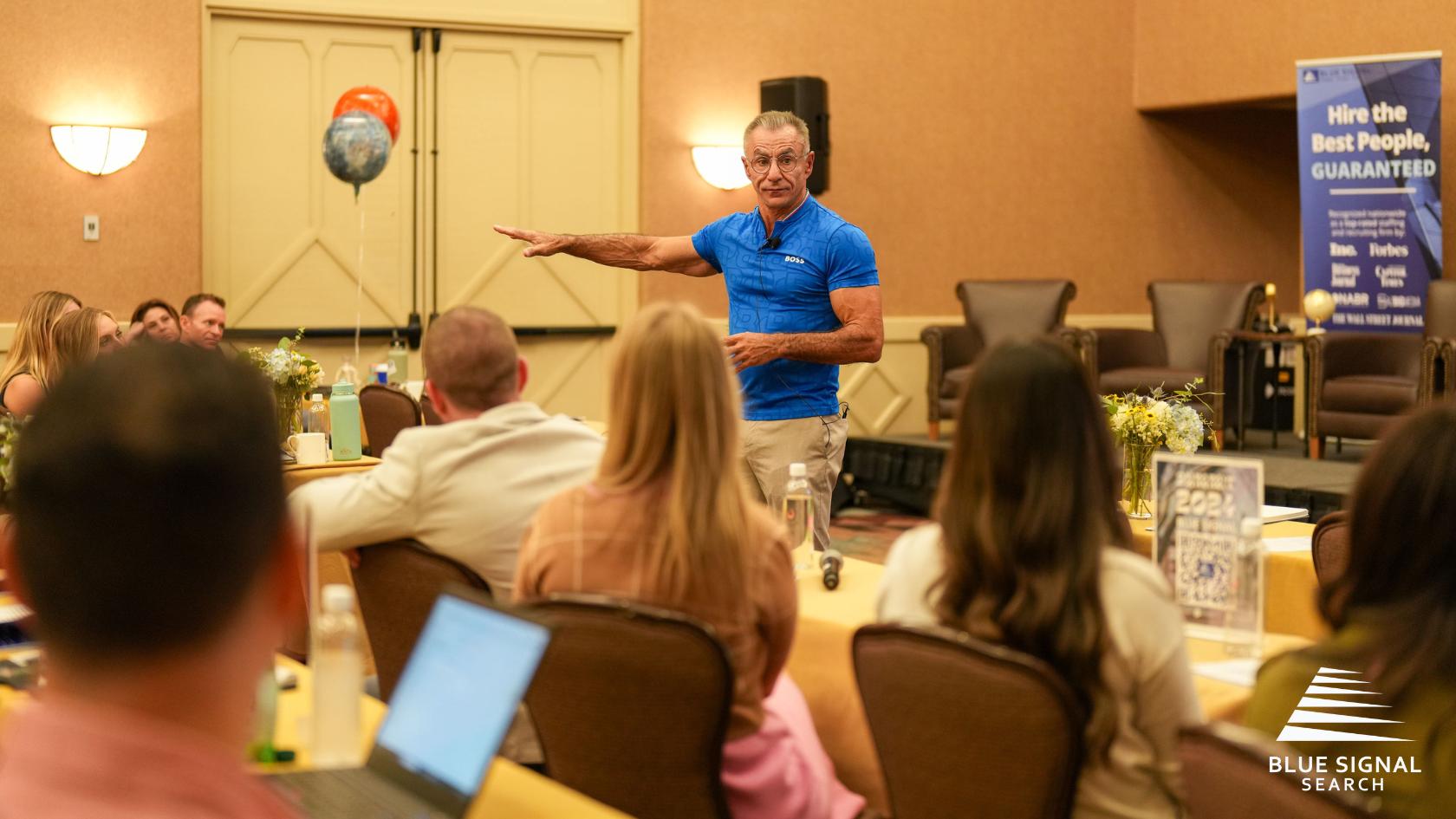 Danny Cahill engaging with Blue Signal Summit 2024 attendees during his keynote session.