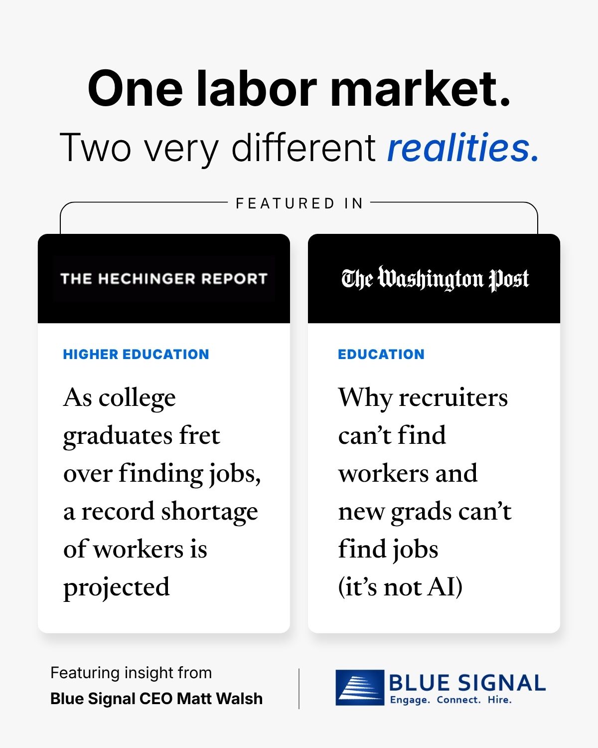 Matt Walsh featured in The Washington Post and The Hechinger Report discussing the labor market